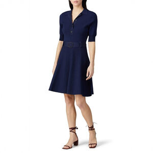 Shoshanna Edgemont Dress Navy Blue Knit Viscose Fit-and-flare $375 - Size S